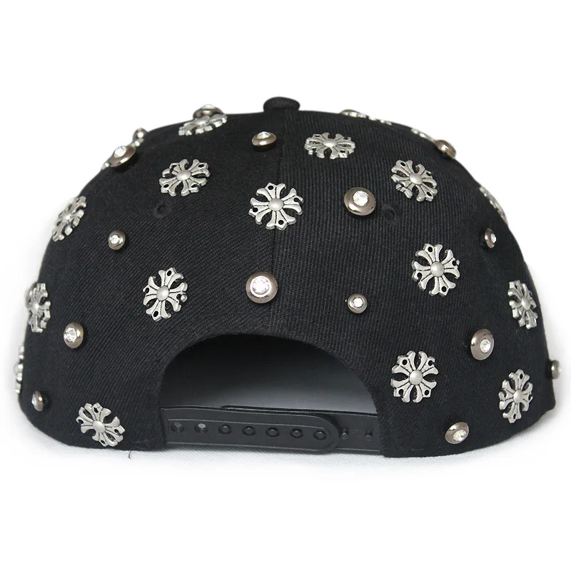 Handmade Punk Style Rivet Flat Cap Hip Hop Street Dance Baseball Cap Skeleton Cross Star Design Summer Sun Protection Hat thumbnail 3