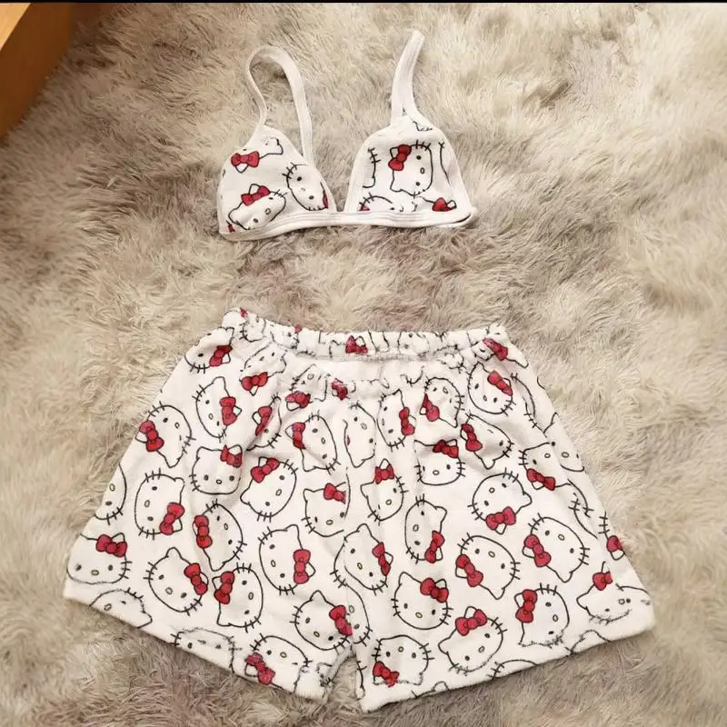 Hello Kitty Ladies Pajama Two Pieces Set Anime Kawaii Women Home Underwear Cute Summer Beachwear Bra Shorts Girl's Sexy Bikini thumbnail 2