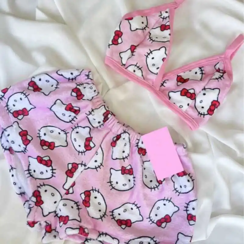 Hello Kitty Ladies Pajama Two Pieces Set Anime Kawaii Women Home Underwear Cute Summer Beachwear Bra Shorts Girl's Sexy Bikini thumbnail 4