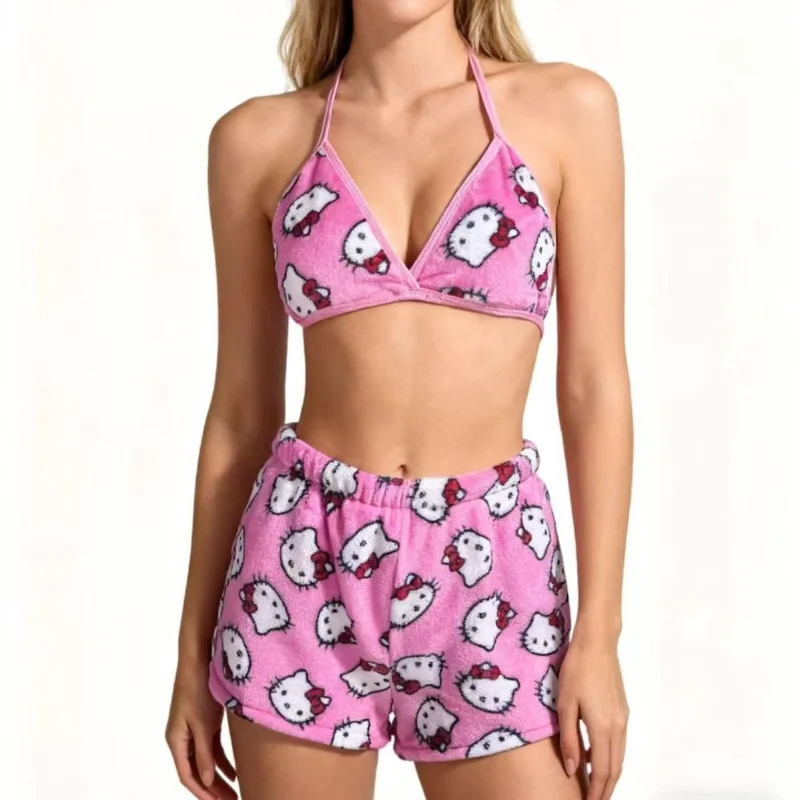 Hello Kitty Ladies Pajama Two Pieces Set Anime Kawaii Women Home Underwear Cute Summer Beachwear Bra Shorts Girl's Sexy Bikini thumbnail 6