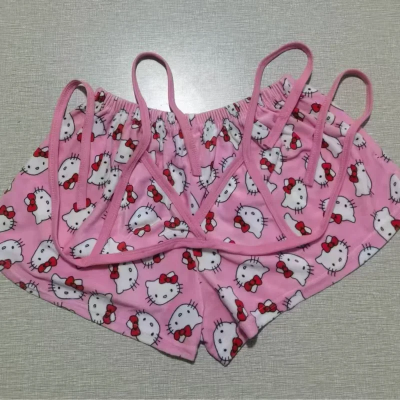 Hello Kitty Ladies Pajama Two Pieces Set Anime Kawaii Women Home Underwear Cute Summer Beachwear Bra Shorts Girl's Sexy Bikini thumbnail 5