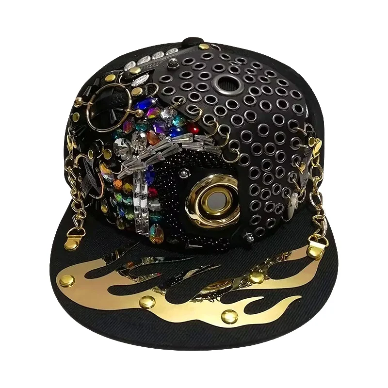 Punk Style Hip Hop Flat Brim Baseball Cap Trendy Skull Rivet Street Dance Hat Men's Fashionable Wide Brim Sunshade Breathable thumbnail 6