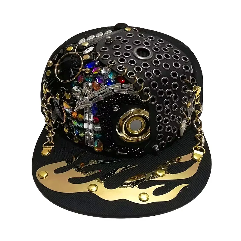 Punk Style Hip Hop Flat Brim Baseball Cap Trendy Skull Rivet Street Dance Hat Men's Fashionable Wide Brim Sunshade Breathable thumbnail 5
