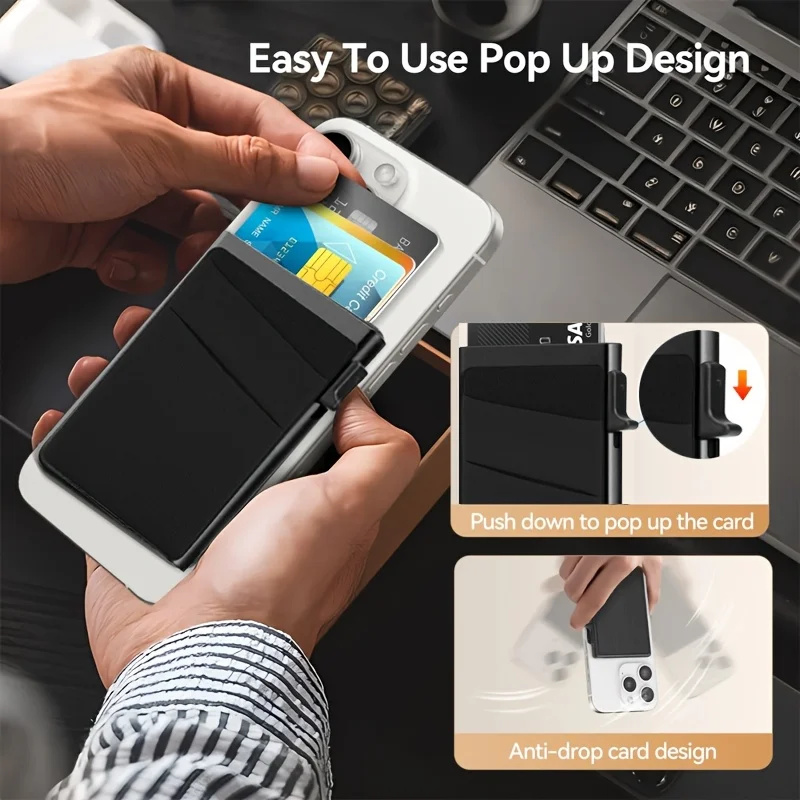 Pop-Up RFID Blocking Card Holder Aluminum Alloy Card Push Bag Large-Capacity Phone Magnetic Metal Box Wallet Men Women Purse thumbnail 5