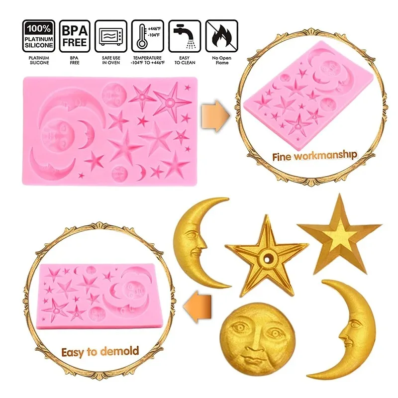 Sun Face Moon Stars Polymer Clay Molds Silicone Fondant Mould For Expoxy Resin Crafts Cake Decorating Tools Gumpaste Sugarcraft thumbnail 6