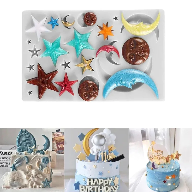Sun Face Moon Stars Polymer Clay Molds Silicone Fondant Mould For Expoxy Resin Crafts Cake Decorating Tools Gumpaste Sugarcraft thumbnail 5