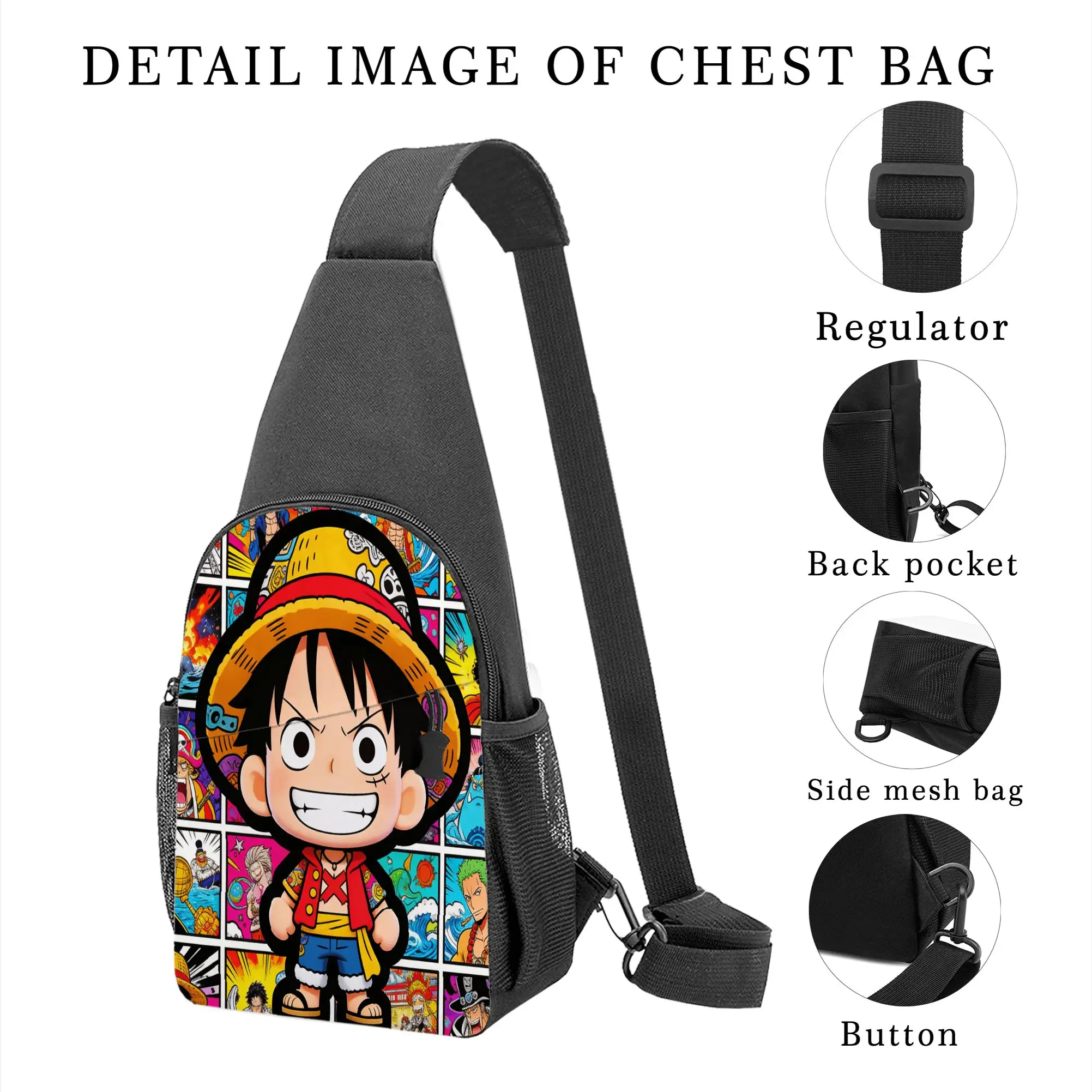 One Piece Luffy Anime Print Sling Crossbody Bag, Lightweight Chest Backpack for Men, Casual Travel Shoulder Bag thumbnail 3