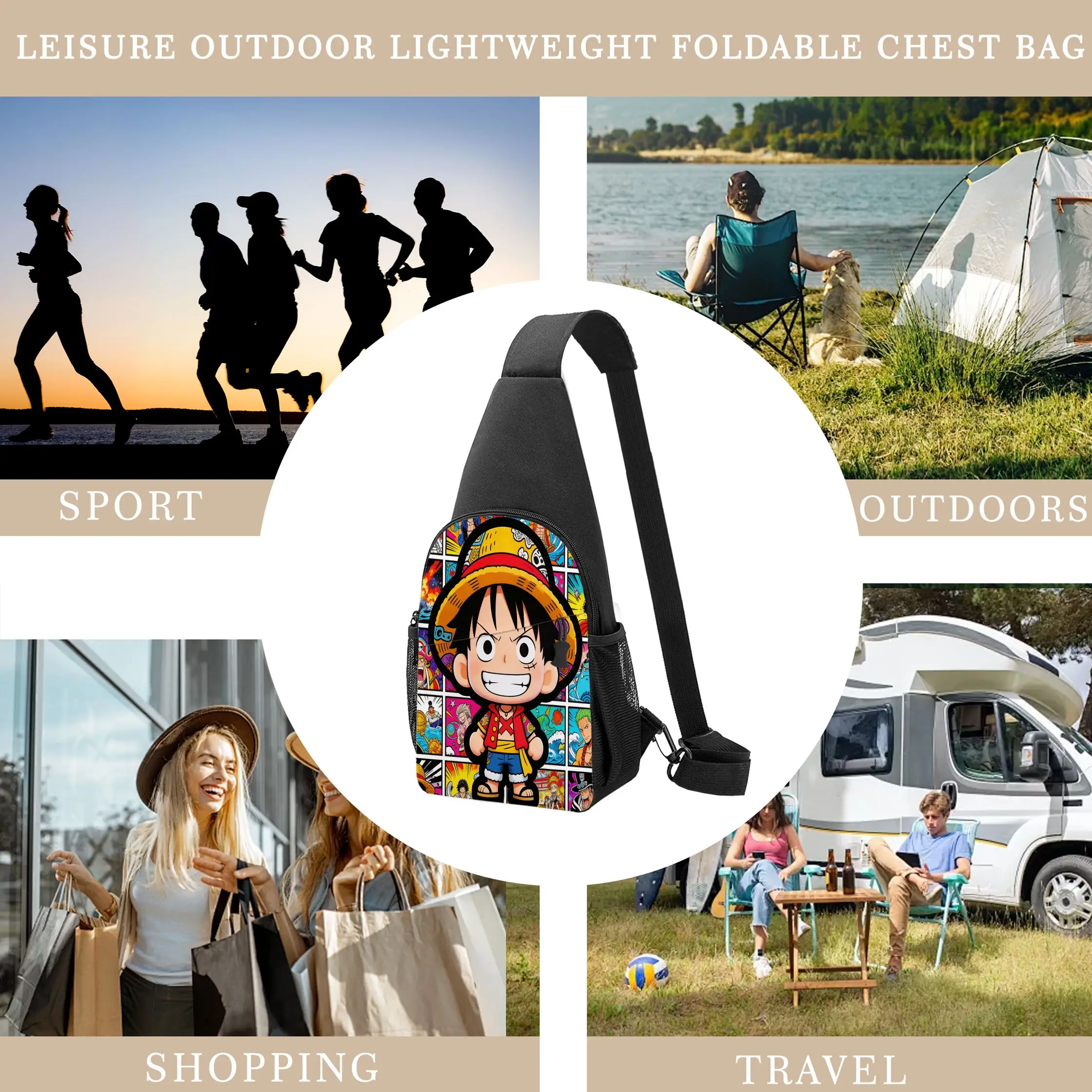 One Piece Luffy Anime Print Sling Crossbody Bag, Lightweight Chest Backpack for Men, Casual Travel Shoulder Bag thumbnail 4