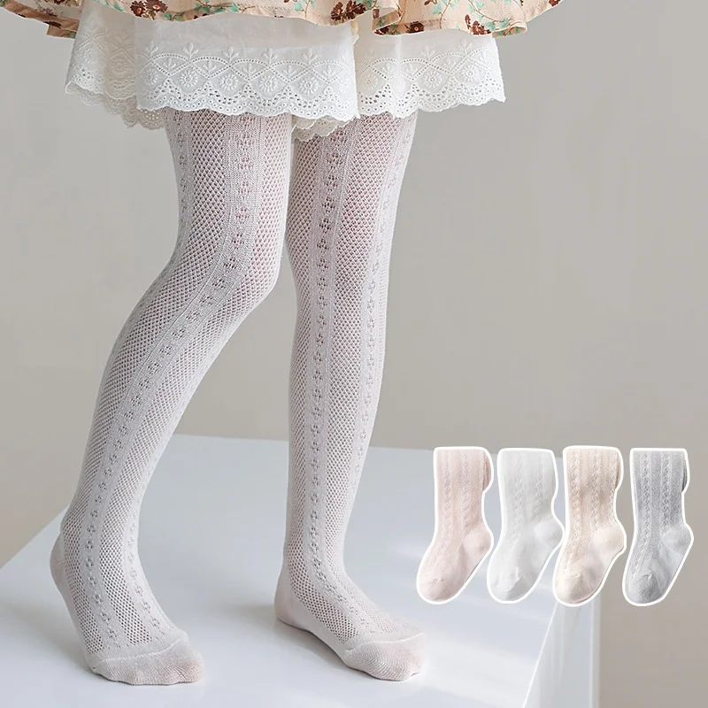 Summer Thin Baby Tights For Girls Soft Children's Cotton Breathable Hollow Mesh Pantyhose Solid Simple Girl Leggings 0-12Years