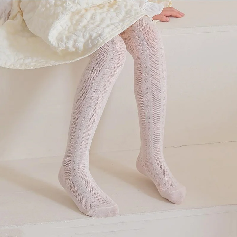 Summer Thin Baby Tights For Girls Soft Children's Cotton Breathable Hollow Mesh Pantyhose Solid Simple Girl Leggings 0-12Years thumbnail 2