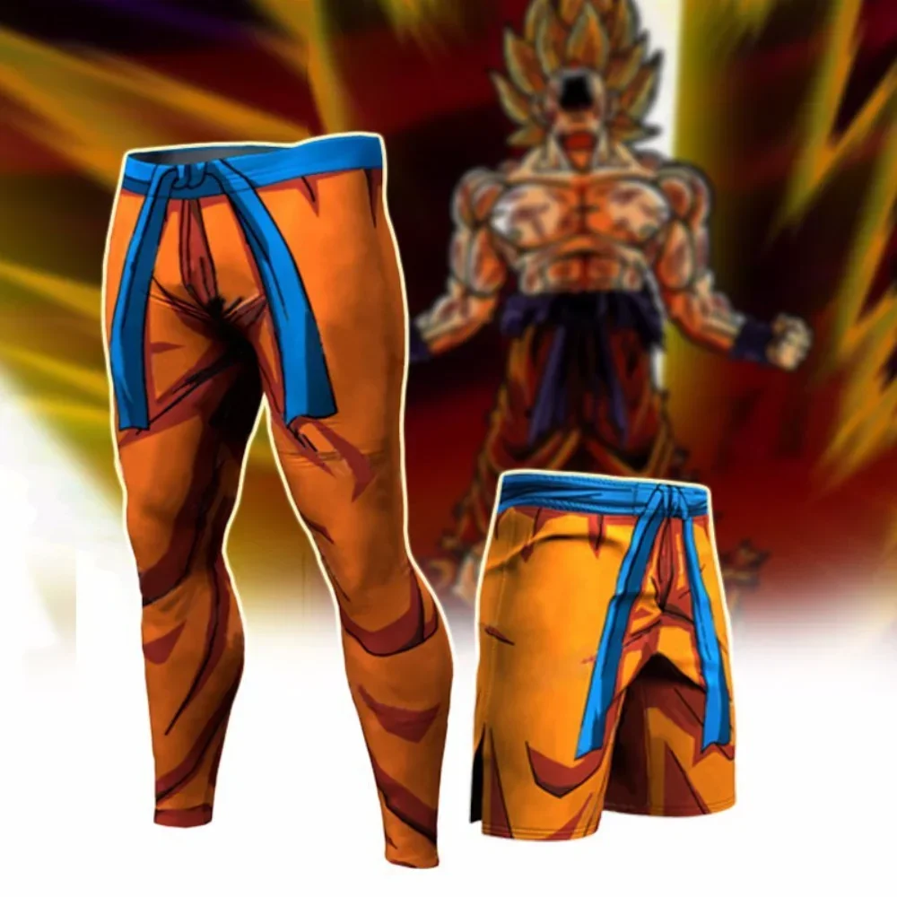 Anime Dragon Ball Printed Mascot Pattern Compression Tights T-Shirts Pants Men Skinny Legging Trousers Male Costume Long Pants thumbnail 2