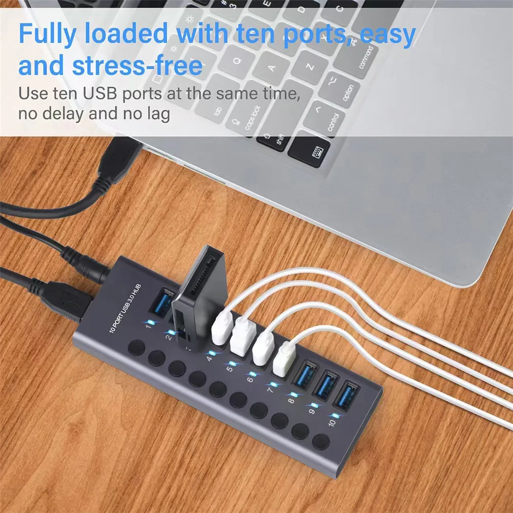 MZX 10/7/4-Port USB 3.0 A Hub Aluminum Multi-Hub Splitter Concentrator Extensior Dock Switch Adapter for PC Laptop Accessories thumbnail 3