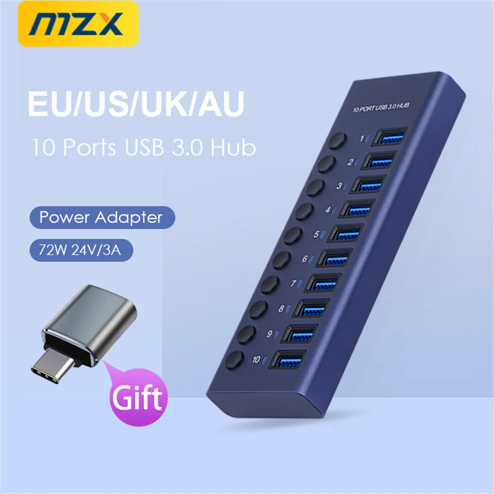 MZX 10/7/4-Port USB 3.0 A Hub Aluminum Multi-Hub Splitter Concentrator Extensior Dock Switch Adapter for PC Laptop Accessories thumbnail 2