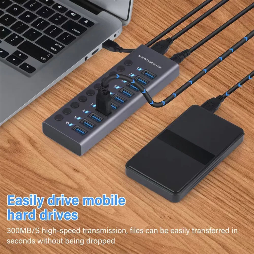 MZX 10/7/4-Port USB 3.0 A Hub Aluminum Multi-Hub Splitter Concentrator Extensior Dock Switch Adapter for PC Laptop Accessories thumbnail 4
