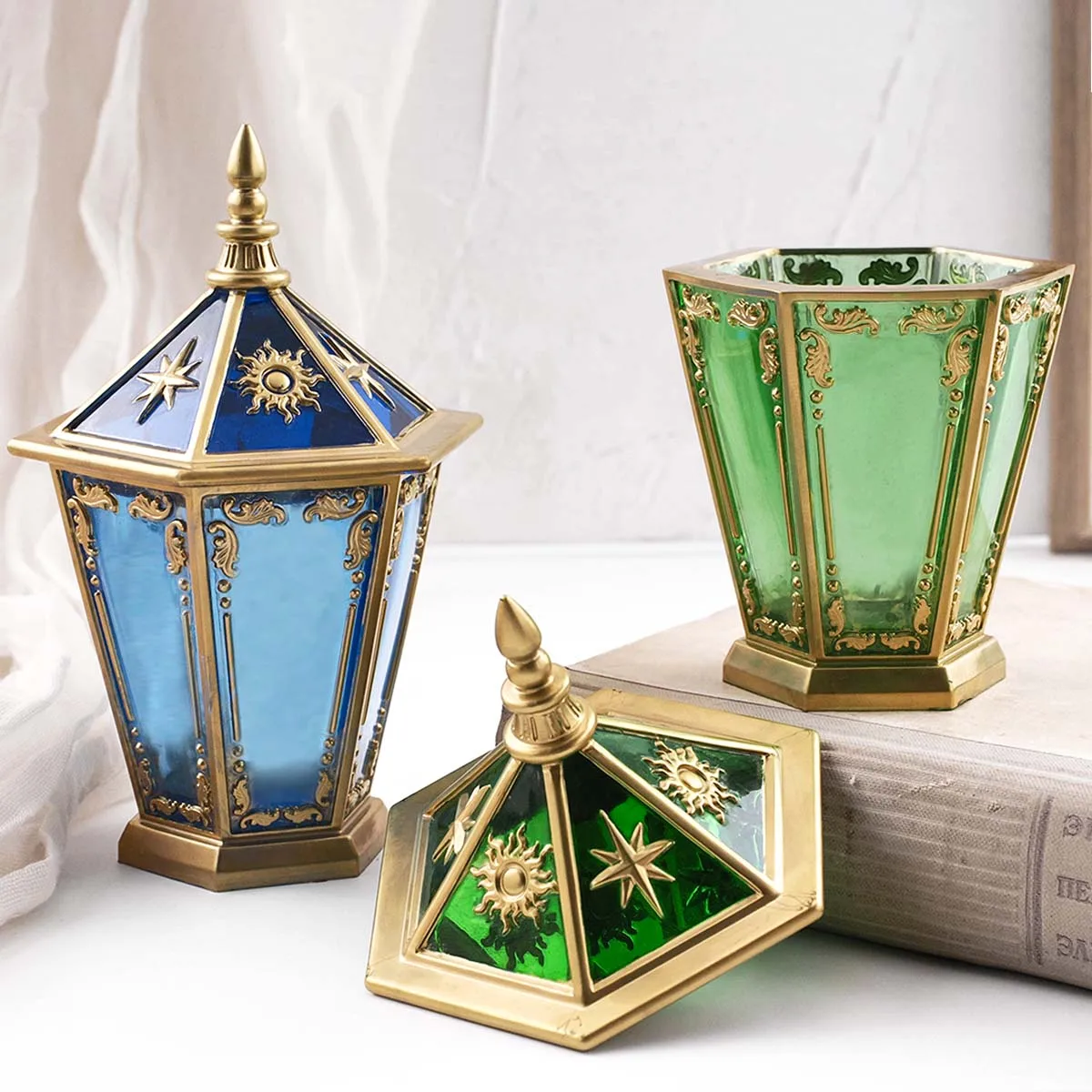 Eid Ornaments Candle Jar Silicone Mold DIY Hexagon Star Moon Relief Jewelry Storage Box Crafts Making Plaster Resin Clay Molds thumbnail 5