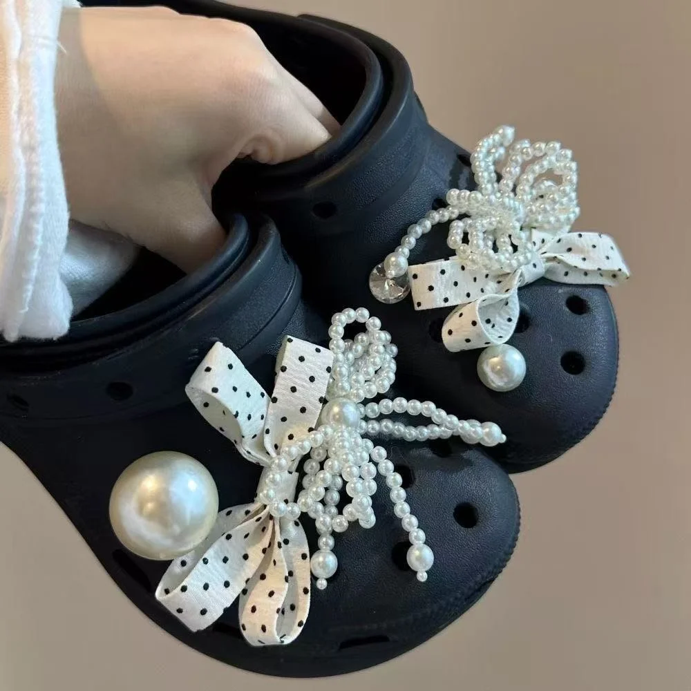 Luxury pearl bow Shoe Charms Set Women Retro Ballet Shoes corc charms pack fashion Shoe decorations DIY Shoe Accessories thumbnail 6