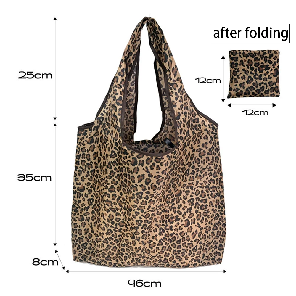 Eco-Friendly Folding Shopping Bag Leopard Print Reusable Portable Shoulder Handbag Grocery Fashion Pocket Tote Storage Bags thumbnail 5