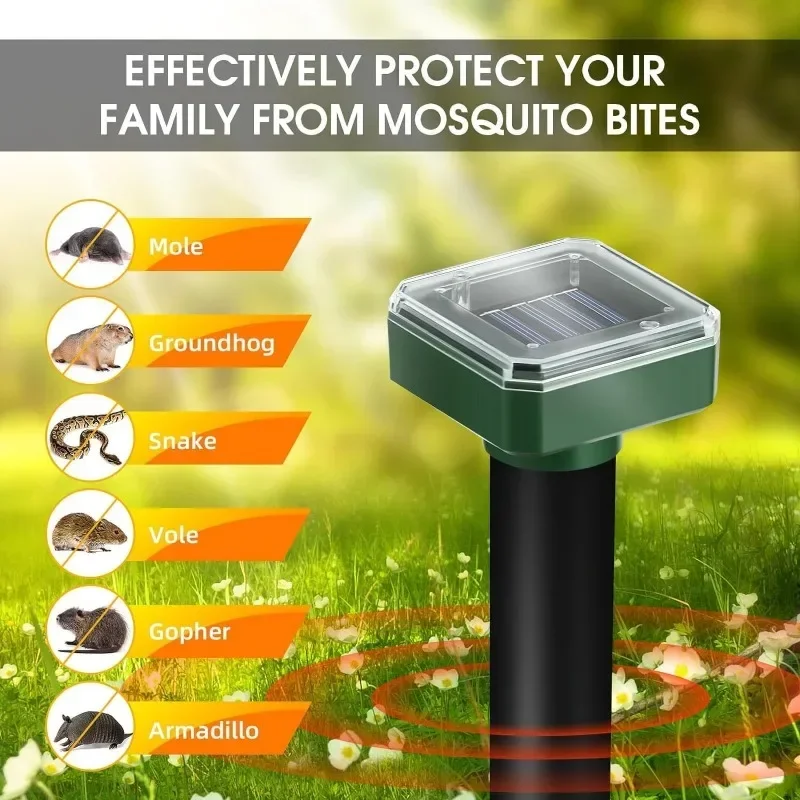 1/2/4pcs Solar Powered Ultrasonic Sonic Mole Pest Rodent Repeller Repellent Yard Outdoor Lamp Backyard Farmland Mouse Repeller thumbnail 3