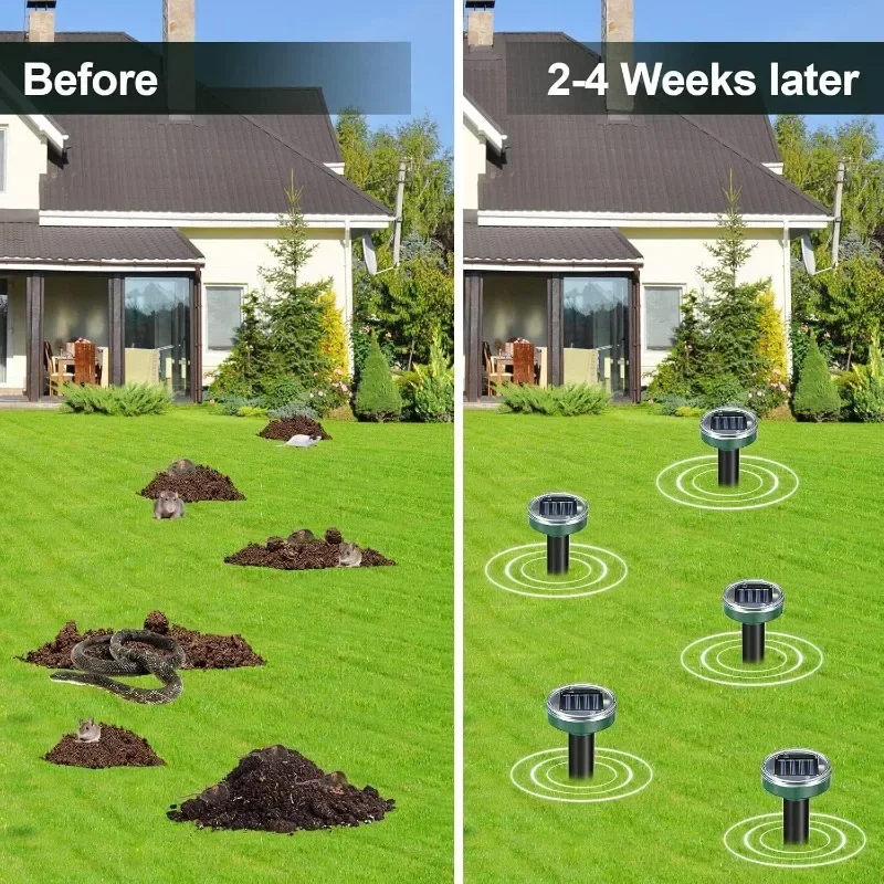 1/2/4pcs Solar Powered Ultrasonic Sonic Mole Pest Rodent Repeller Repellent Yard Outdoor Lamp Backyard Farmland Mouse Repeller thumbnail 5