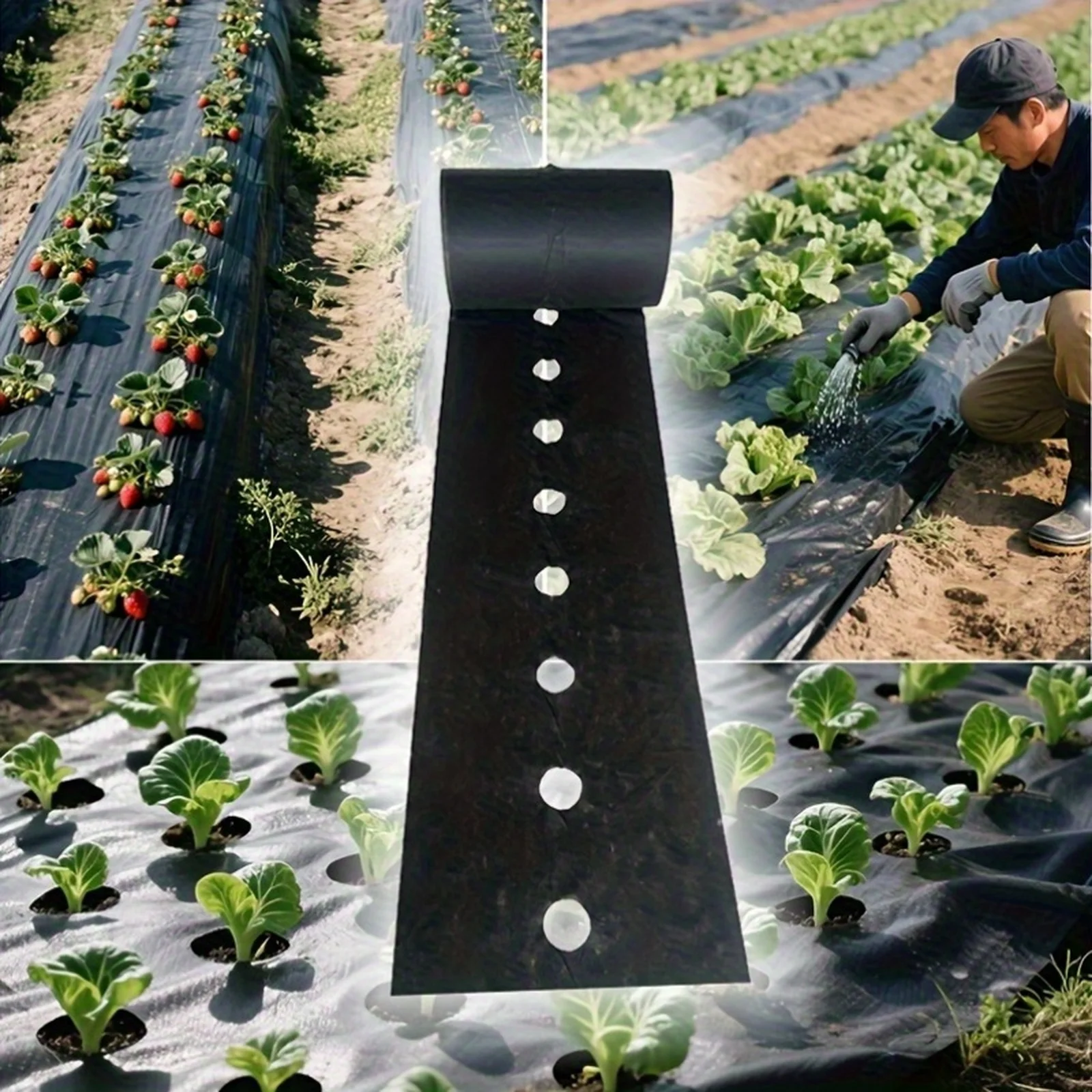 Non-woven Garden Control Mulch Film, Black Agricultural Control Mulch Film, 60cm * 10m, Pre-Punched Holes