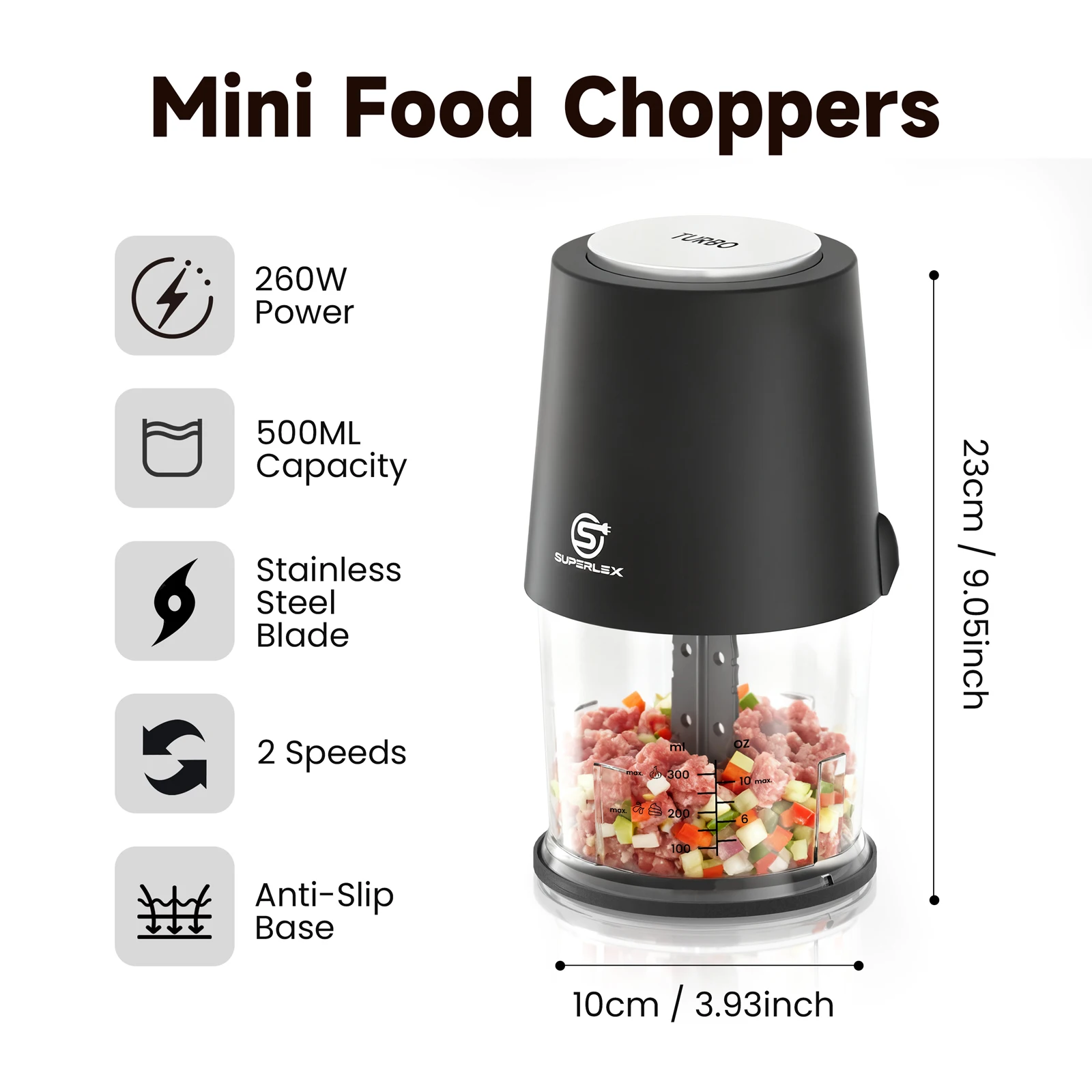 SUPERLEX Electric Food Chopper 4-in-1 Meat Vegetable Nuts Cream Blender Mini Food Processor 500ml Capacity for Kitchen UK Plug thumbnail 2