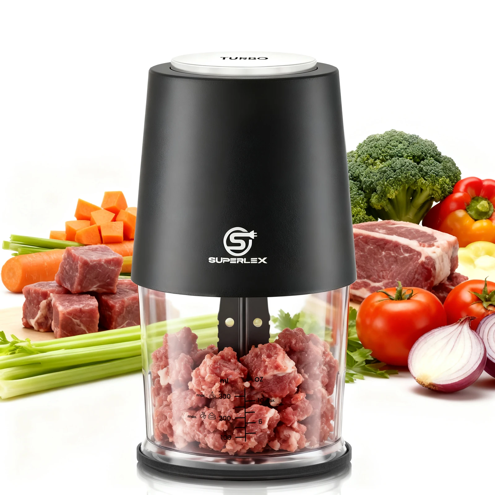 SUPERLEX Electric Food Chopper 4-in-1 Meat Vegetable Nuts Cream Blender Mini Food Processor 500ml Capacity for Kitchen UK Plug