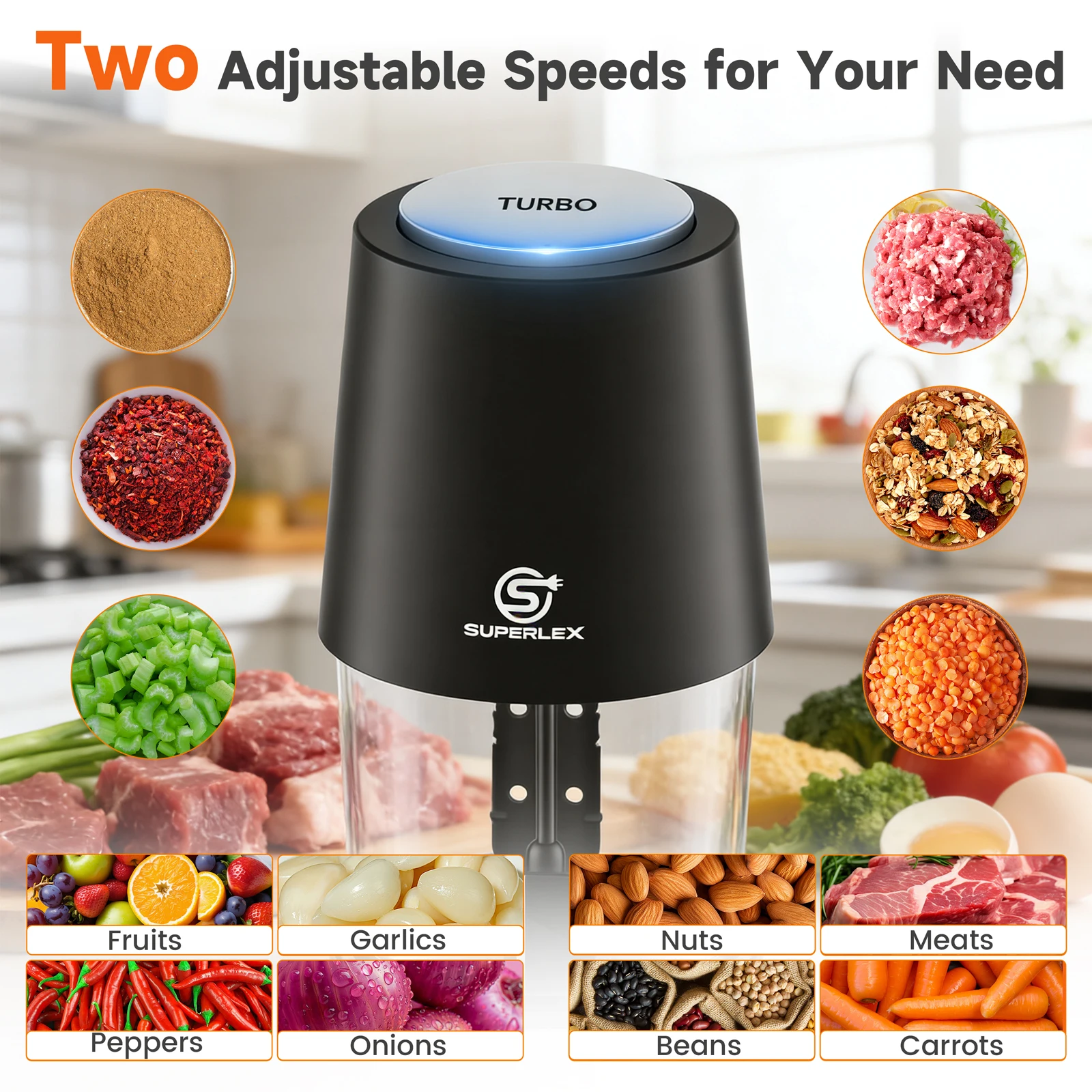 SUPERLEX Electric Food Chopper 4-in-1 Meat Vegetable Nuts Cream Blender Mini Food Processor 500ml Capacity for Kitchen UK Plug thumbnail 6