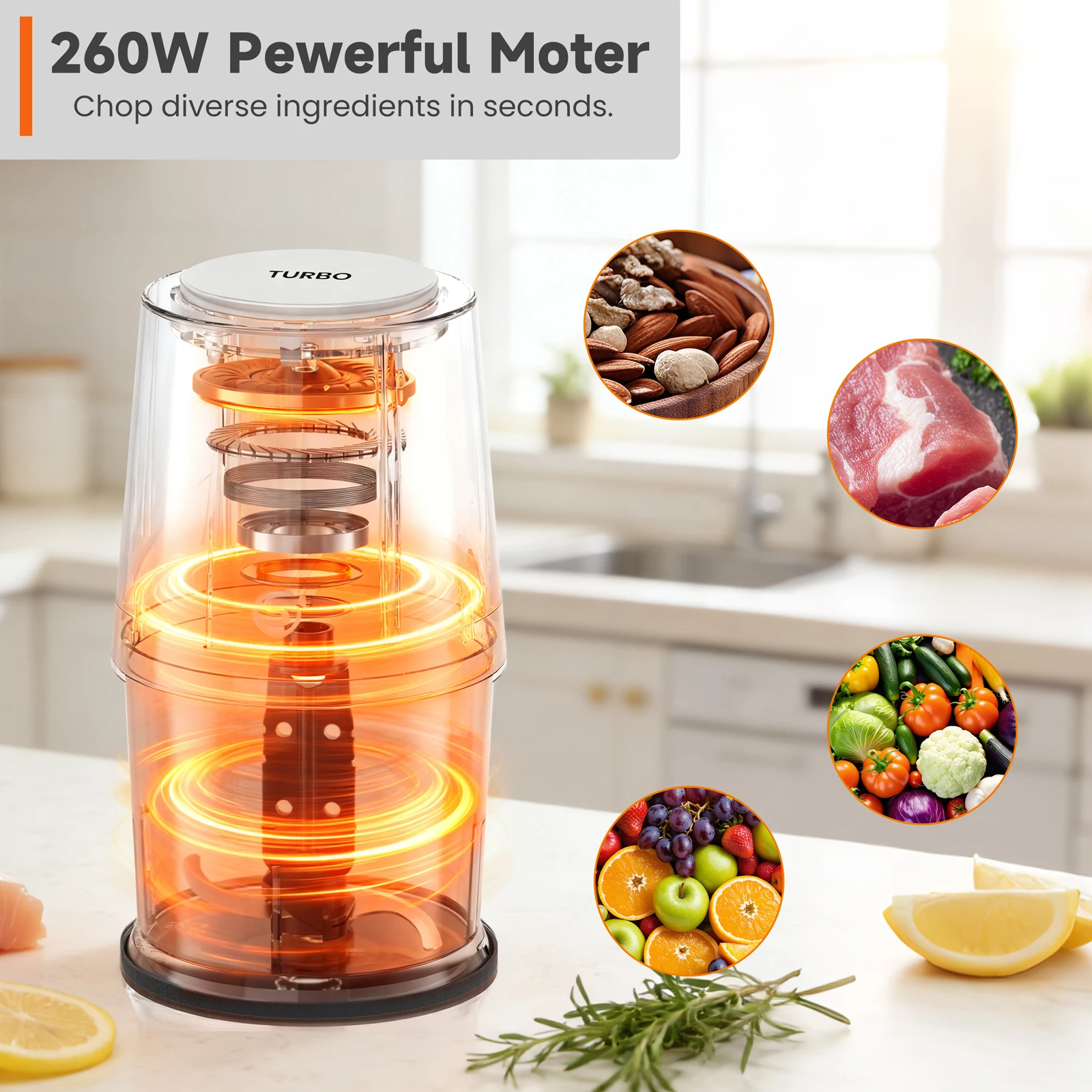 SUPERLEX Electric Food Chopper 4-in-1 Meat Vegetable Nuts Cream Blender Mini Food Processor 500ml Capacity for Kitchen UK Plug thumbnail 4