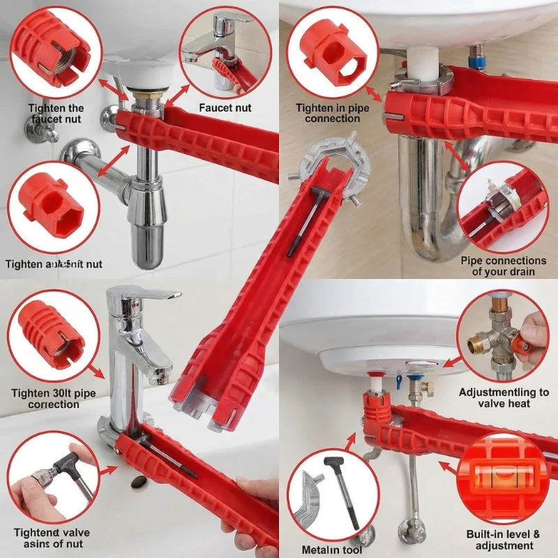 14 In 1 Sink Faucet Wrench Plumbing Repair Tool Anti-Slip Handle Double Head Wrench Bathroom Plumbing Water Heater Spanner Tool