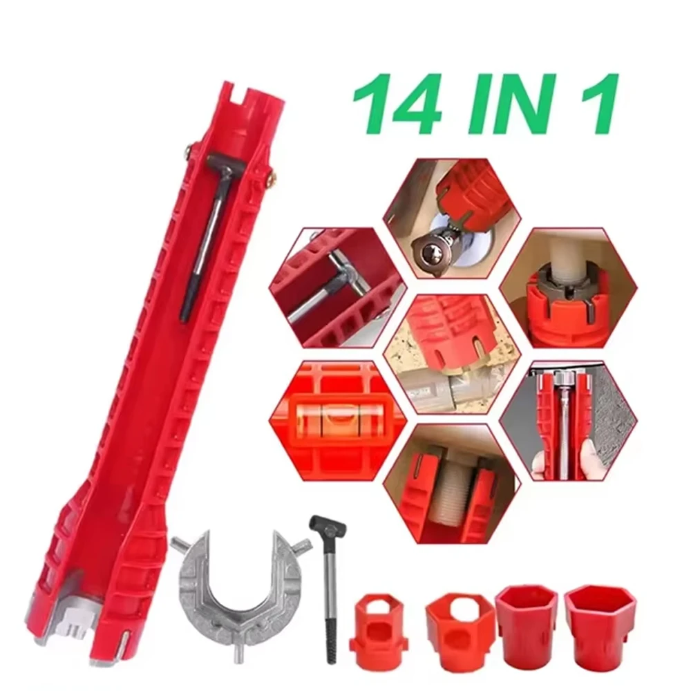 14 In 1 Sink Faucet Wrench Plumbing Repair Tool Anti-Slip Handle Double Head Wrench Bathroom Plumbing Water Heater Spanner Tool thumbnail 2