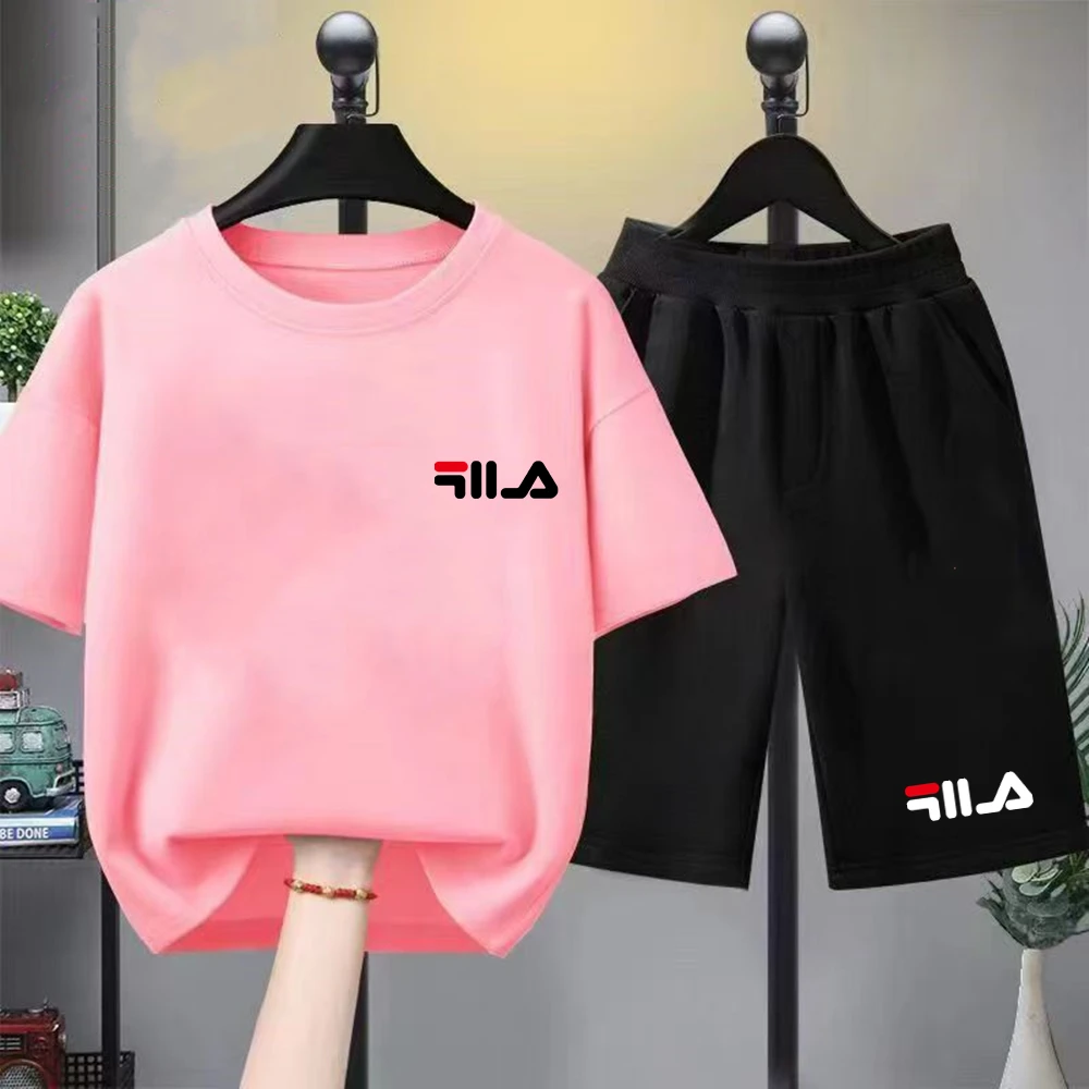 Summer Brand White T-shirt+Shorts Two-piece set Kids New Clothing Fashion Boy Girl3-12Yrs Sports Short-sleeved Casual Set thumbnail 3