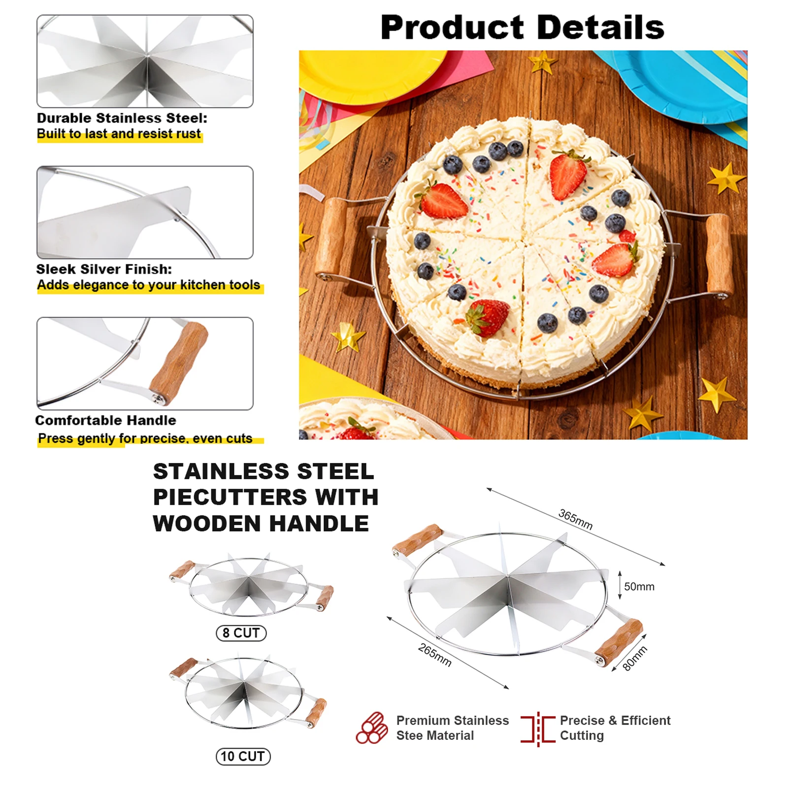 201 Stainless Steel Cake Divider 6/7/8 Equal Portions Cake Slicer Pizza Pie Cutter Kitchen Gadgets Pastry Cheese Divider tool thumbnail 5