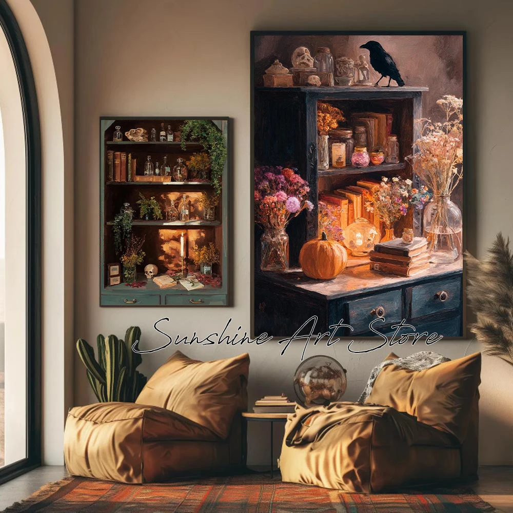 Book Owl Library Crystal Cabinet Mystical Cauldron Witch Magic Mystic Hands Celestial Poster Canvas Painting Wall Pictures Decor thumbnail 2