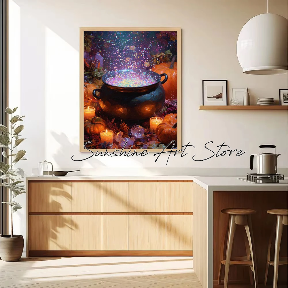 Book Owl Library Crystal Cabinet Mystical Cauldron Witch Magic Mystic Hands Celestial Poster Canvas Painting Wall Pictures Decor thumbnail 4