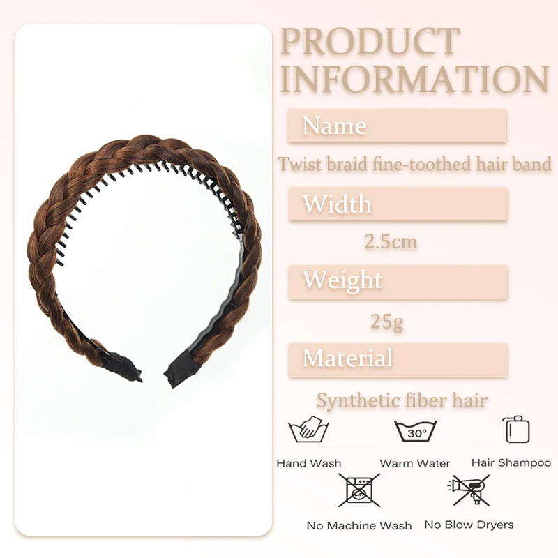 Wig headband fishbone braid anti slip headband imitation wig headdress high hair increment Fried Dough Twists braid thumbnail 2