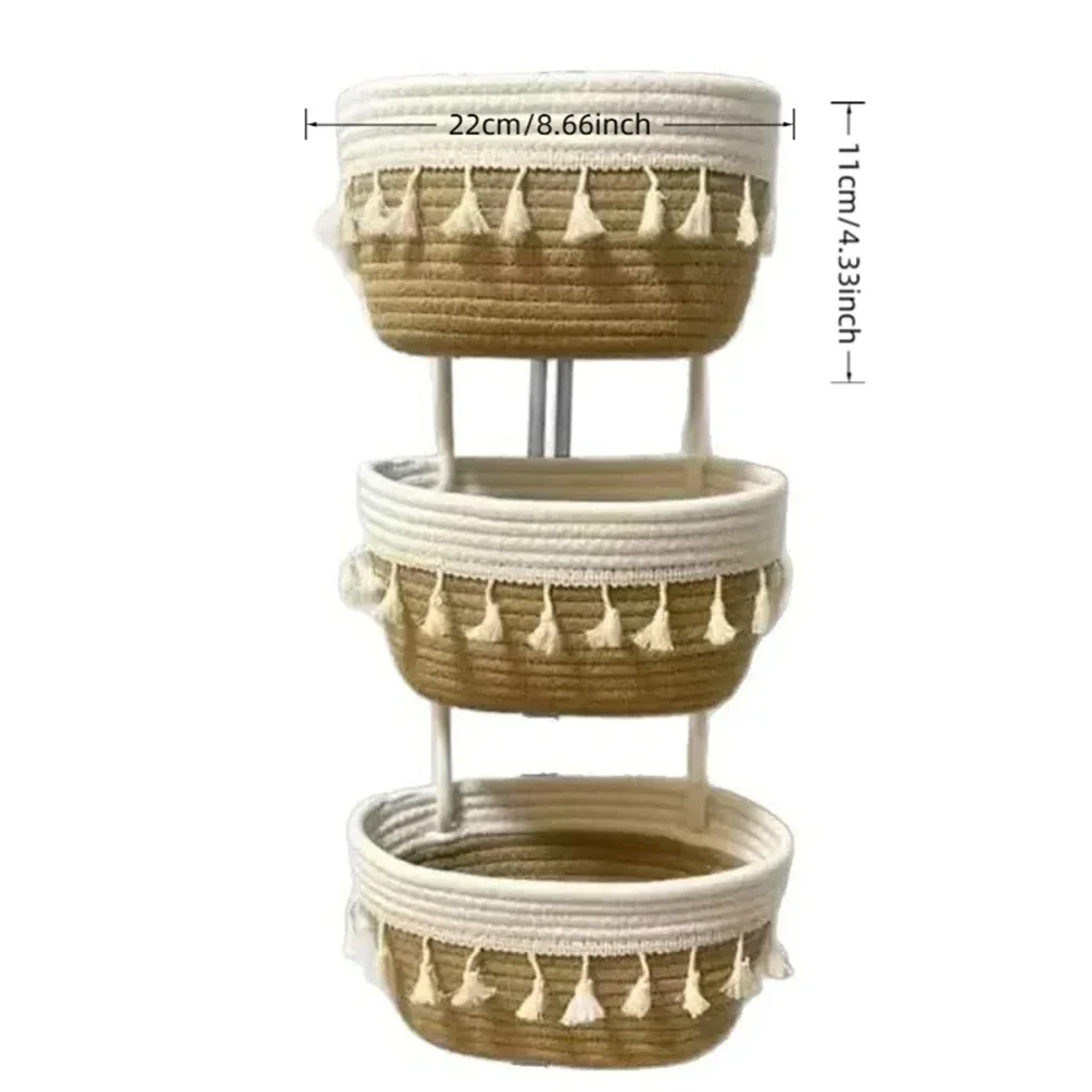 3-Tier Woven Cotton Hanging Baskets Wall-Mounted Storage Organizer for Kitchen Living Room Bedroom Nursery Decorative Organizing thumbnail 6