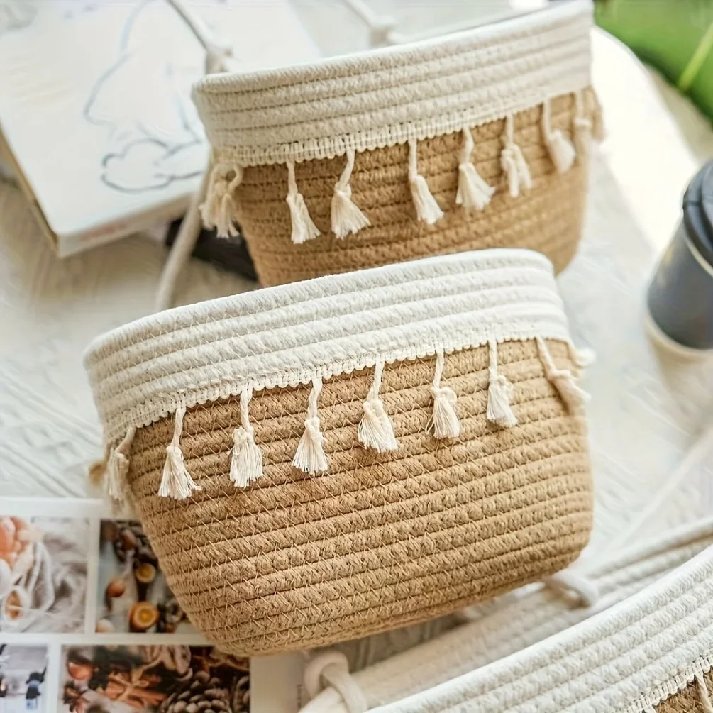 3-Tier Woven Cotton Hanging Baskets Wall-Mounted Storage Organizer for Kitchen Living Room Bedroom Nursery Decorative Organizing thumbnail 4
