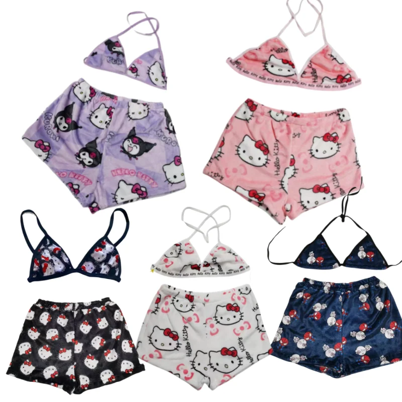 Girl Bikini Bra Shorts Hello Kitty Ladies Pajama Two Piece Sanrio Anime Kawaii Women Home Underwear Cute Summer Beachwear thumbnail 2