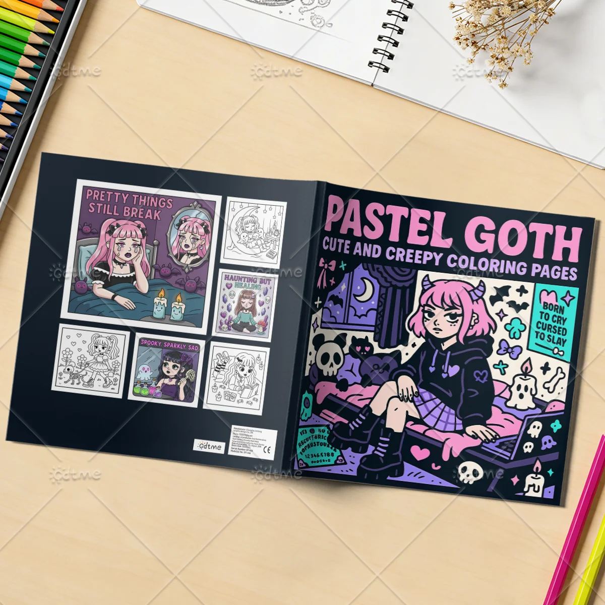 PASTEL GOTH CUTE AND CREEPY Coloring Book for Adults Cute Cozy Daily Activities Irregular Patterns for Relaxation thumbnail 3