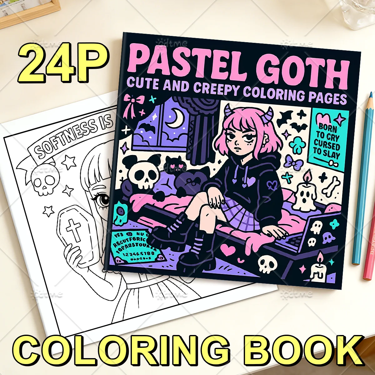 PASTEL GOTH CUTE AND CREEPY Coloring Book for Adults Cute Cozy Daily Activities Irregular Patterns for Relaxation thumbnail 2