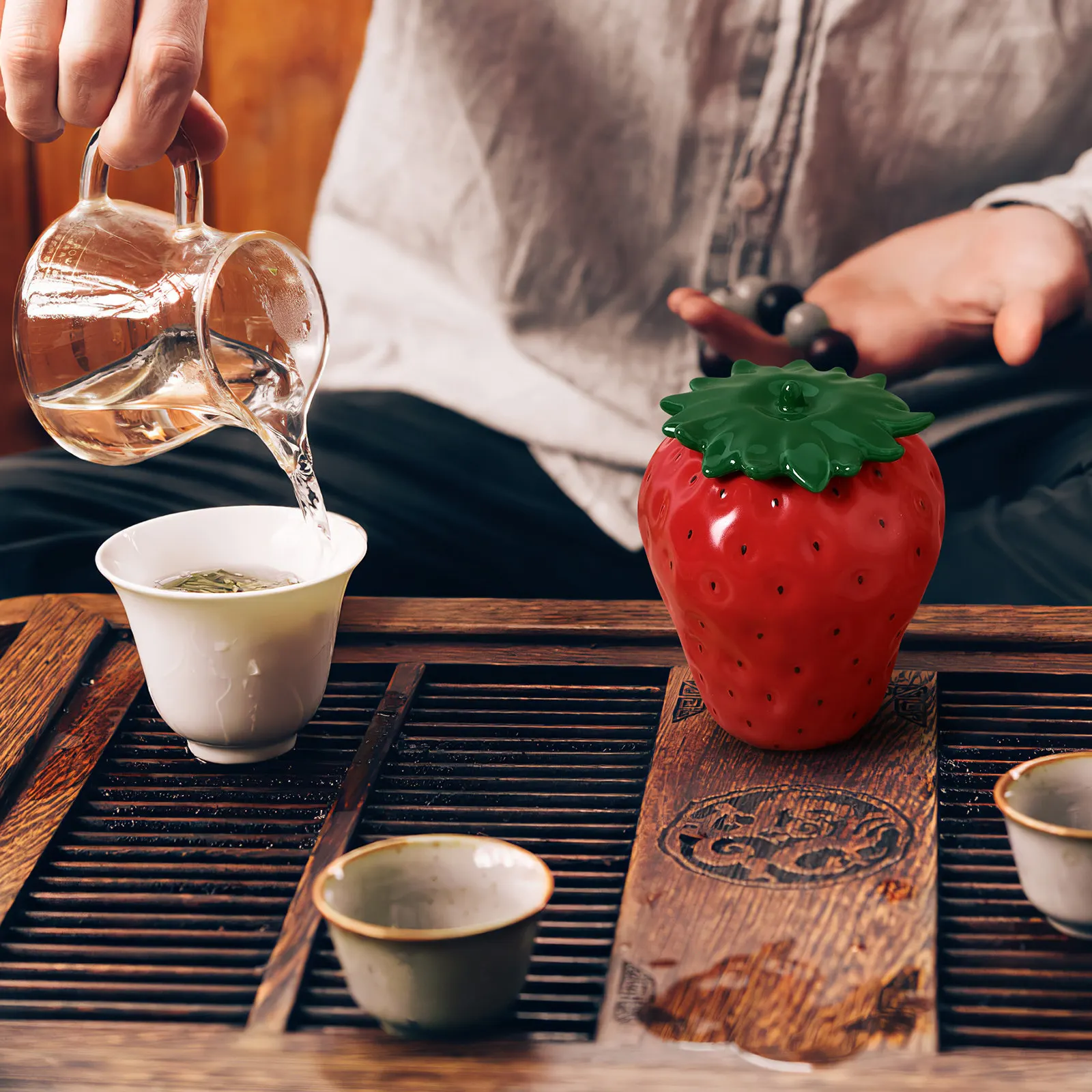 Strawberry Style Ceramic Tea Jar Smooth Round Design Airtight Food Storage Jar for Loose Tea Coffee Cereal Rice Nuts Kitchen Use thumbnail 6