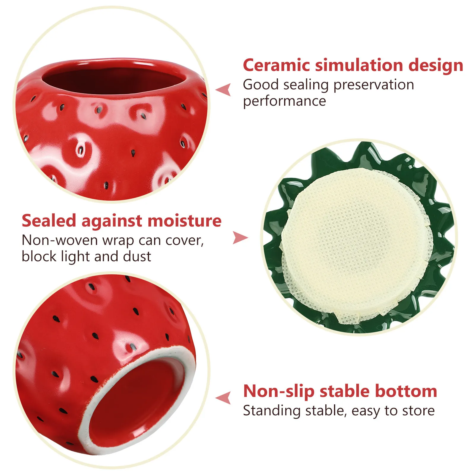 Strawberry Style Ceramic Tea Jar Smooth Round Design Airtight Food Storage Jar for Loose Tea Coffee Cereal Rice Nuts Kitchen Use thumbnail 2