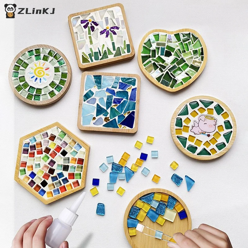 ▶Handmade DIY Mosaic Cup Mat Bottom Bamboo Pad Early Education Free Creation Handicraft Toys Craft Easy Making Birthday Gift thumbnail 2