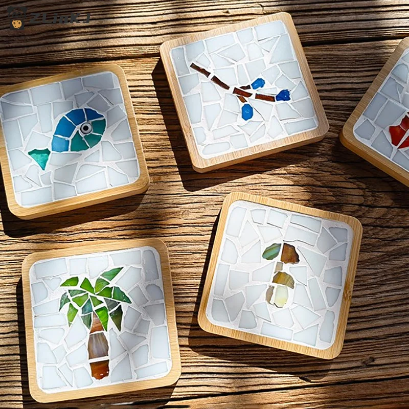▶Handmade DIY Mosaic Cup Mat Bottom Bamboo Pad Early Education Free Creation Handicraft Toys Craft Easy Making Birthday Gift thumbnail 4