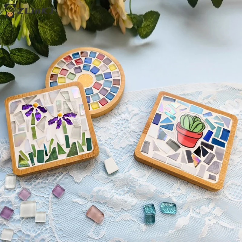 ▶Handmade DIY Mosaic Cup Mat Bottom Bamboo Pad Early Education Free Creation Handicraft Toys Craft Easy Making Birthday Gift thumbnail 3