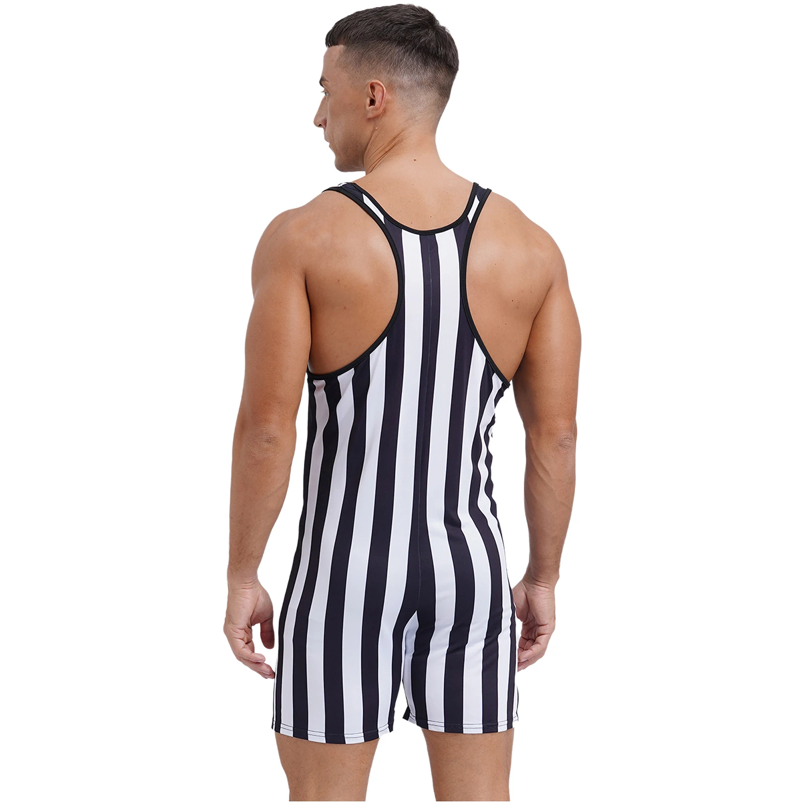 Mens Striped Wrestling Singlet Swimsuit One Piece Athletic Swimwear Slim Fit Boxer Shorts Rompers Bodybuilding Gym Bodysuit thumbnail 3