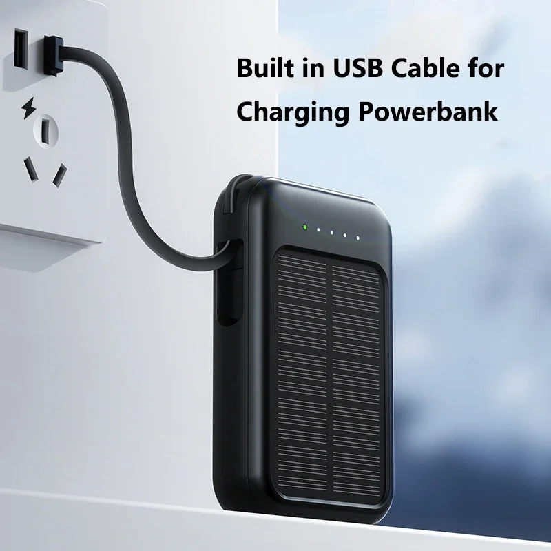 Lenovo 500000mAh Solar Power Bank High Capacity Super Fast Charging Built in 4 Cables Powerbank Outdoor Spare Battery For Phones thumbnail 4