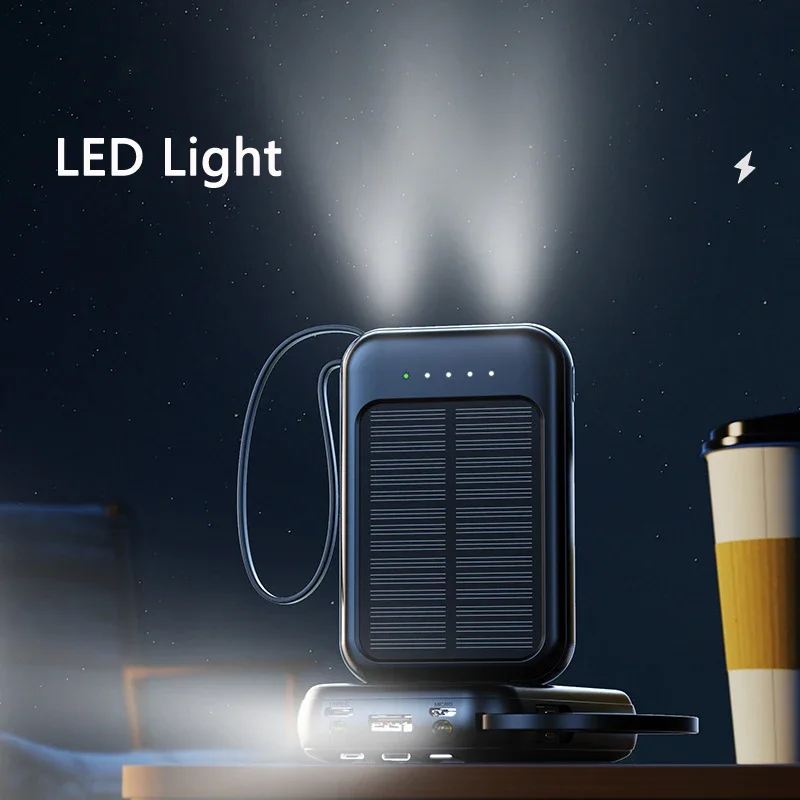 Lenovo 500000mAh Solar Power Bank High Capacity Super Fast Charging Built in 4 Cables Powerbank Outdoor Spare Battery For Phones thumbnail 3