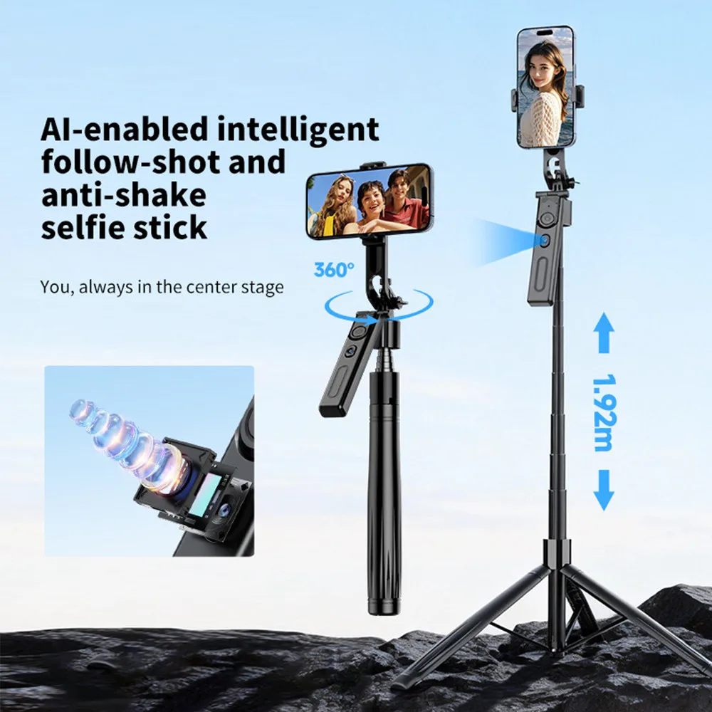 Tripod for Mobile Phone 360°Auto-Rotation Shooting Tripod Selfie Stick Phone Stand AI Face Following, with Remote Control thumbnail 6