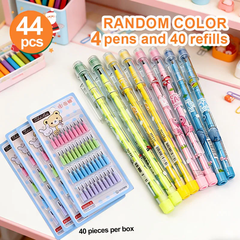 4 Sharpen-Free Missile Pencils and 40 Refills, Suitable for Classroom Rewards, Learning, Office Work, Drawing, Writing, and New Year Gifts